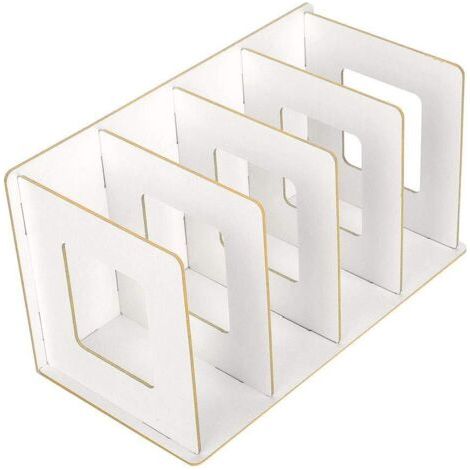 en Bois 4 Sections Bureau Livre Rack, Livres CD DVD Stand De Stockage Étagère Porte-Magazine Serre-Livres Bureau Transportant Étagères pour Étudiants Enfants Adulte(Blanc Chaud)