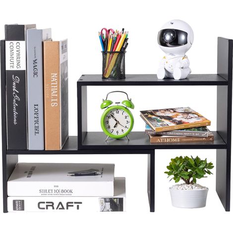 Étagère de rangement de bureau, étagère de présentation réglable, polyvalente, fournitures de bureau, support extensible de style libre, noir (1/5)