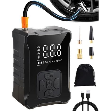 Mini Compresseur à Air, Gonfleur Pneus Portatif Pompe a Velo Electrique avec Écran LCD Numérique et Lumière pour Moto Voiture Velo (1/4)
