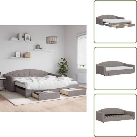 Tagesbett Ausziehbar mit Schubladen Taupe 100x200 cm Stoff - Ausziehbares Tagesbett - Ausziehbare Tagesbetten - Schlafbett - Gästebett
