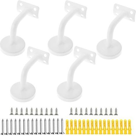 Handrail Support, 5PCS Stainless Steel Handrail Brackets Wall Mounted, Used for Stair Handrail Support (White) (1/4)