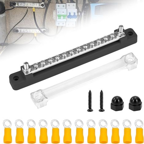 Barres de Distribution, 12 Voies, 12V-48V DC, 150A, Ensemble de Bornier avec 12 x M4 Boulons de Borne, Pour Voiture, Camion, Caravanes, Bateau (1/5)