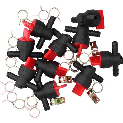 Lot de 10 colliers de serrage noirs et rouges à 90° pour vanne d'arrêt de carburant, compatibles avec les conduites de carburant de 1/4 po (494539, 698181, 697944, 35857) (1/5)