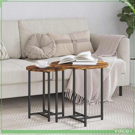 Table d'appoint - ABI - 2 pcs - Chêne fumé et noir - Ronde - Finition mat (1/5)