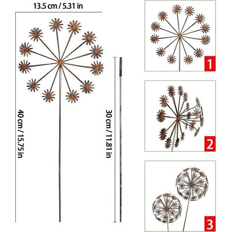 Lot de 2 décorations de jardin en acier Corten - Décoration de jardin - En métal - Coquelicot rouillé - Tuteur de jardinière - Piquet de jardin naturel - Printemps (B) (1/5)