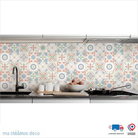 Crédence : Carreaux ciment et couleurs 2 - Couleur Rouge saumon - Alu composite - 60 - 120 (1/3)