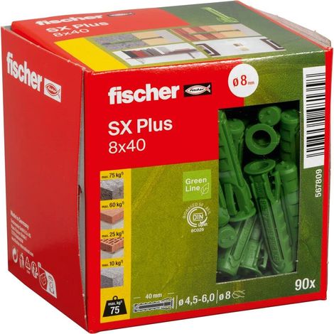 Cheville à quadruple expansion tous matériaux SX Plus Green 8x40 fabriquée à base de matières premières renouvelables/Boîte de 90 (1/5)