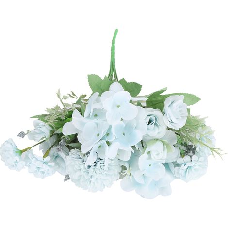 Bouquet de fleurs artificielles bleu clair, idéal pour la décoration de la maison, du bureau, de l'hôtel ou d'un banquet. Parfait pour un cadeau ou un objet de décoration. (1/5)