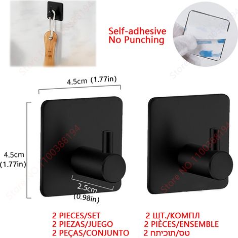 (Crochet noir, lot de 2) Porte-rouleau de papier toilette adhésif mural, support de rangement pour cuisine et salle de bain, distributeur de mouchoirs et d'essuie-tout sans perçage, en acier inoxydabl (1/5)