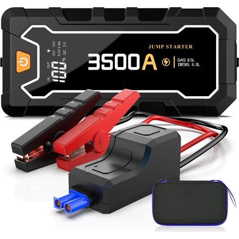 Booster de Batterie - 12V-3500A-14800mAh Démarreur de Voiture - Clip Relais Intelligent - Lamp LED - 2 USB-A Prise