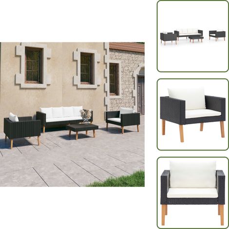 Set da giardino - vidaXL Set Divani da Giardino 4 pz con Cuscini in Polyrattan Nero - Divano in rattan
