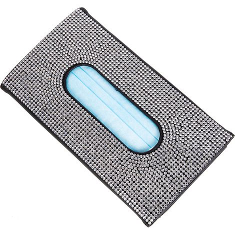 Pare-soleil de voiture, porte-serviettes scintillant en cristal, accessoires de siège arrière en cuir PU pour femmes, noir