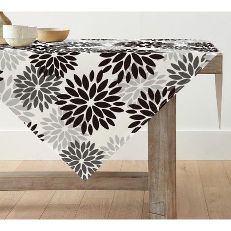Tischdecke 85x85 cm quadratisch Blumenmuster Schwarz/Grau Polyester waschbar