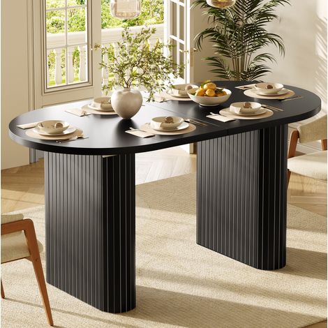 Mesa de comedor extensible 120/160x80x75.5 cm negra en MDF y metal con bordes redondeados (1/5)