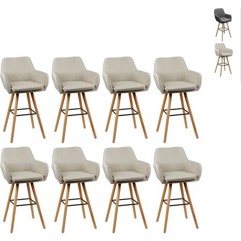 8 x tabouret de bar, chaise bar/comptoir, tissu, beige (1/5)