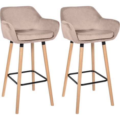 Lot de 2 tabourets de bar design scandinave en velours gris clair cadre en bois repose-pieds en métal 100006450
