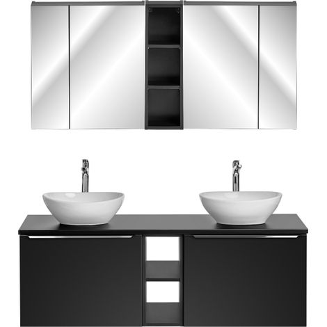 Ensemble meuble double vasques à poser + cabinets miroirs + 2 éléments - 140 cm - Rosario Black - Livraison gratuite