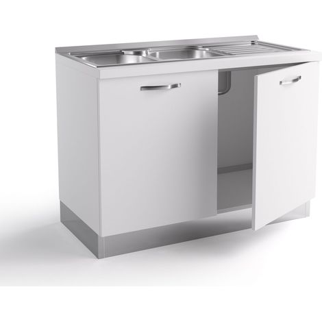 Base de fregadero de cocina 120x60xH84 cm en madera blanca mate con dos puertas - Massa