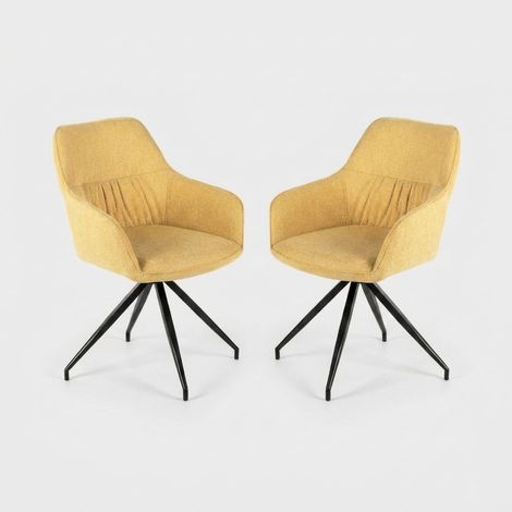 Lot de 2 chaises rembourrées en tissu avec accoudoirs Celeste - Jaune (1/5)