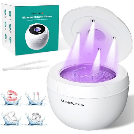 Nettoyeur Ultrasons, 45000Hz Nettoyeur Gouttiere Dentaire avec 4 lampes UV & 200ml - 4 modes de nettoyage, Nettoyeur à Ultrasons Pour Gouttière Dentaire, Prothèses Dentaires, Bijoux (Blanc) (1/5)