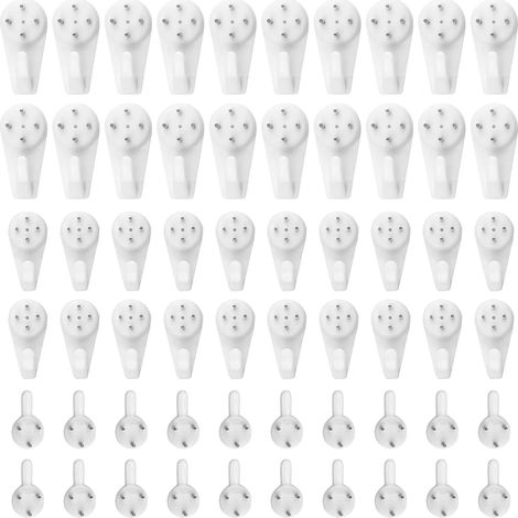 60 fijaciones de pared blancas que no dejan marcas, ideales para marcos de fotos, relojes y decoración de paredes, sin dañarlas. (1/5)