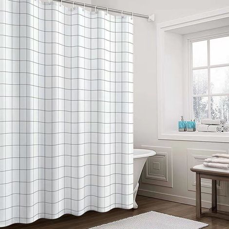 Rideau de Douche Étanche Blanc - Doublure Intérieure Amovible - Idéal pour Salle de Bain Familiale ou Hôtel (1/5)