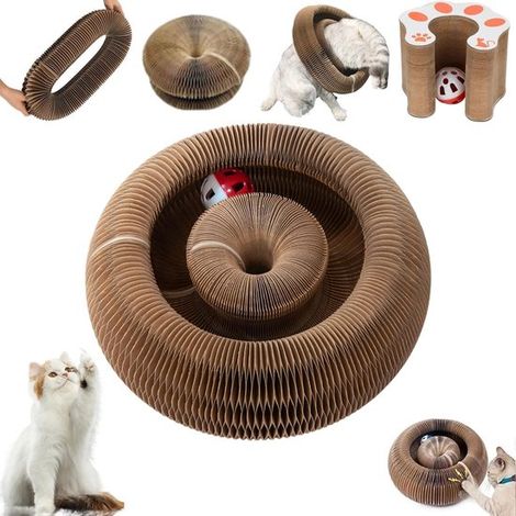 Griffoir en forme d'orgue pour chats - Panier à griffer - Tapis à griffer interactif - Griffoir en carton - Jouet magique pour chat - Meuble à griffer - Avec balle de jeu - Pliable - Pour chats d'inté (1/5)