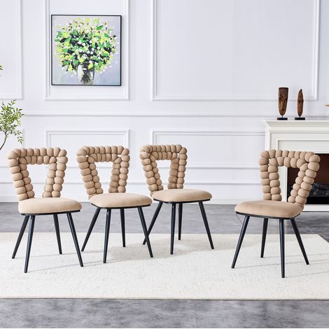 Silla de comedor de terciopelo color camel con patas de metal, juego de 2, respaldo con recorte geométrico, montaje rápido,45×44×85cm (1/5)