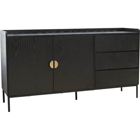 Buffet 2 portes et 3 tiroirs en acier et MDF décor mélaminé noir (1/5)