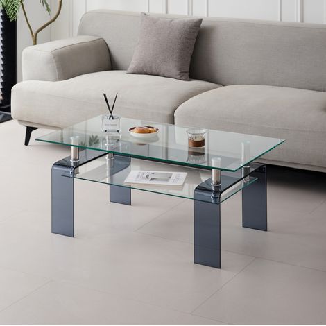Couchtisch aus Sicherheitsglas mit Glasplatte 100x55x45 cm OKMYHOME (1/5)