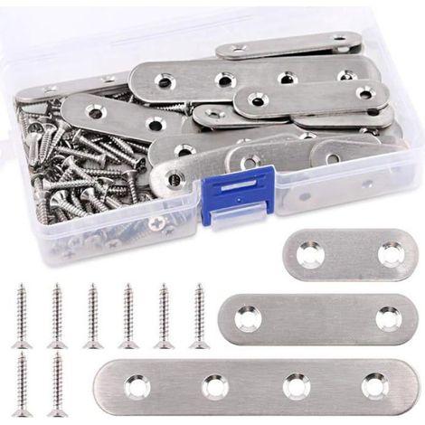 Lot de 115 équerres plates acier inoxydable avec vis fixation meubles étagère réparation bois métal (1/5)