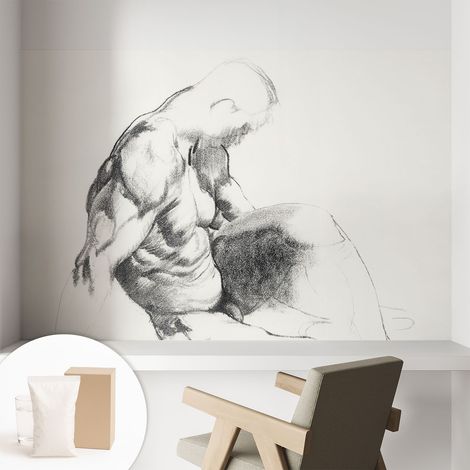 Papier peint décoratif avec colle pour salon, chambre à coucher et bureau – Design moderne et facile à poser Esquisse masculine 104x70 cm (1/5)