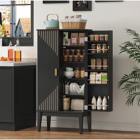 Armario de cocina 120x59x30 cm negro en MDF con 2 puertas y 5 compartimentos estilo vintage (1/5)