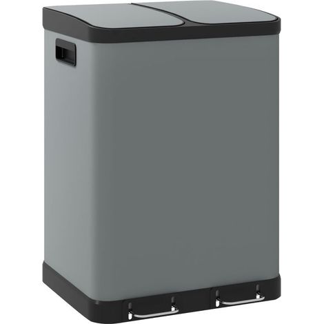 Poubelle double compartiment 2 × 30L anti-empreintes digitales, avec pédale et seaux intérieurs amovibles, couleur grise (1/5)