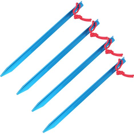 Lot de 4 Piquets de Tente Camping 23cm en Alliage d'Aluminium Ultra-Léger, Sardines de Sol Allongées pour Extérieur, Bleu (1/5)