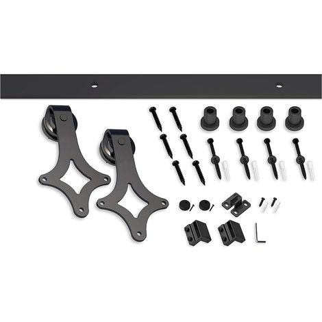 Kit de quincaillerie pour porte de grange Kit de quincaillerie for porte de grange coulissante en forme de losange en acier au carbone, ensemble de système de rails suspendus for porte simple, 4 à 16 (1/5)