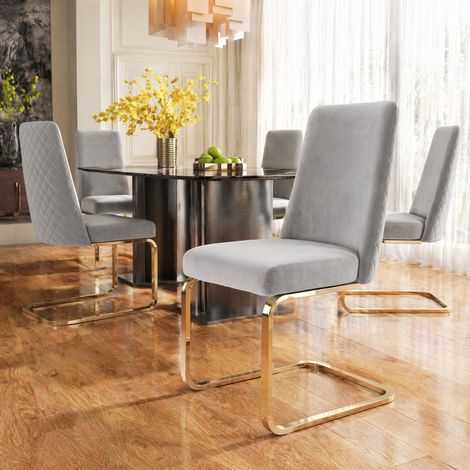 Sillas de comedor de terciopelo gris con respaldo capitoné, pack de 2 DESVIAE (1/5)