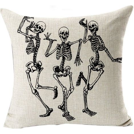 Kussensloop - Housses de coussin - Housse de coussin - 4545cm - lin - beige - skelet - Halloween (1/5)