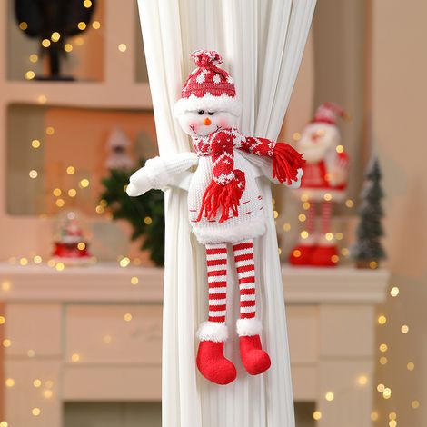 Filiyano-Lot de 3 attaches de rideaux de Noël, motifs de Noël : Père Noël, bonhomme de neige, renne et poupée. Décoration de fenêtre pour la maison. (1/5)