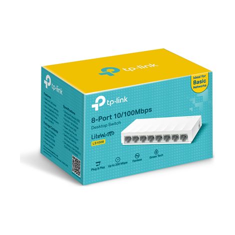 Tp-Link – Switch non géré 8 ports Ethernet RJ-45 LS1008 – Capacité 1,6 Gbit/s – Idéal pour réseau local – Compatible IEEE 802.3x