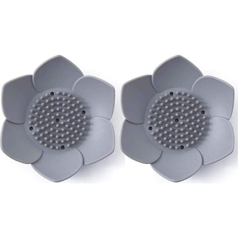 Lot de 2 porte-savon en silicone motif fleurs japonaises(gris) (1/4)