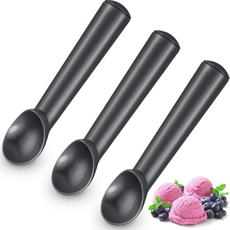 Set di 3 palette per gelato da 18,5 cm (7,28 pollici) antiaderenti, antigelo, con manico comodo, professionali, facili da pulire, per gelato e sorbetto, colore nero. (1/5)