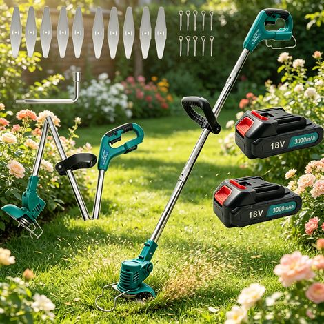 Pedony – Coupe-bordure à batterie 18V avec 2 batteries 3.0Ah – Chargeur inclus – Moteur en cuivre 900W – Longueur réglable 98-128 cm