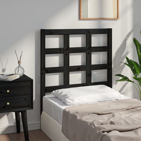 Bed Headboard Black 80.5x4x100 cm Solid Wood Pine vidaXL (1/5)