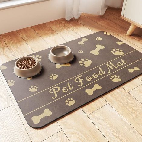 Alfombrilla comederos mantel individual absorbente cuencos comida base goma impermeable, secado rápido bebederos (50x30 cm, gris oscuro rayas) (1/5)
