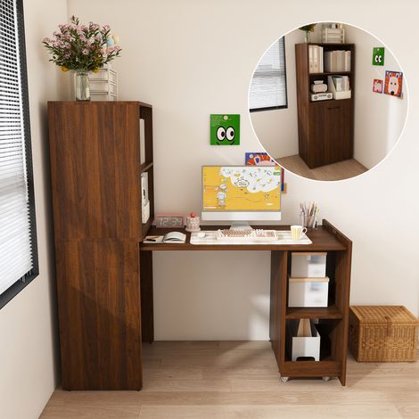 Pour petits espaces gagnez de la place avec ce bureau escamotable 2 en 1 meuble de rangement étagères réglables (1/5)