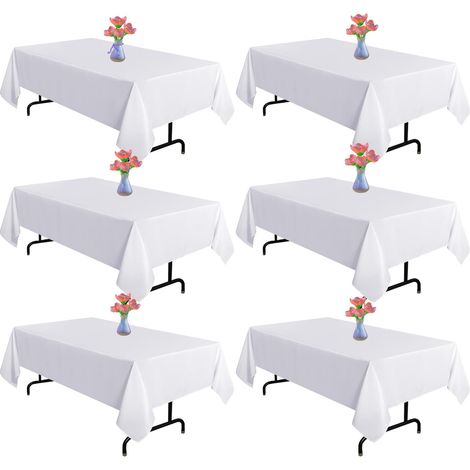 Polyester-Tischdecke, knitterarm, waschbar, für Hochzeiten, Esstische, Buffets, Partys und Camping. (Weiß, 137 x 183 cm, 6er-Pack) (1/4)