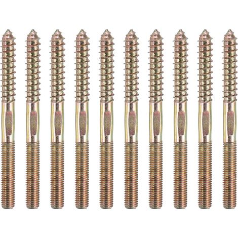 10 Pcs M8x100 Goujons À Double Tête, Acier Au Carbone Vis À Bois Autotaraudeuses Pour Pieds De Meubles À Assemblage En Couleur Zinc (1/5)