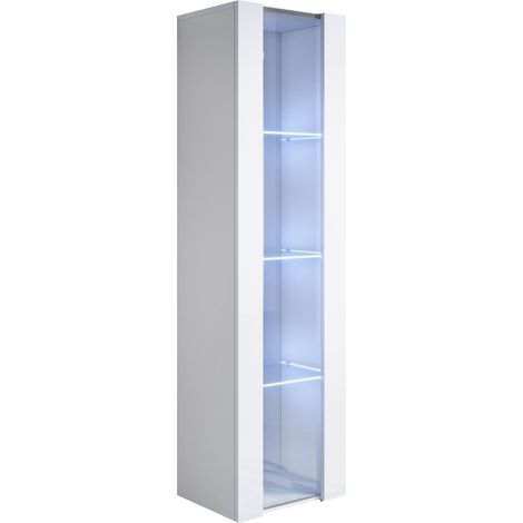 Vitrine murale LED 1 porte – Meuble de rangement suspendu 40x165x29cm – Étagères en verre – Système d'ouverture push-click – Lettiemobili