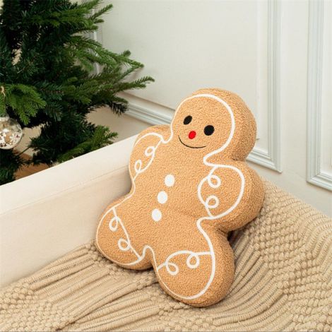 Coussin décoratif en forme de bonhomme en pain d'épices pour Noël, idéal pour le canapé, le salon ou le lit, 33 x 43 cm (1/5)